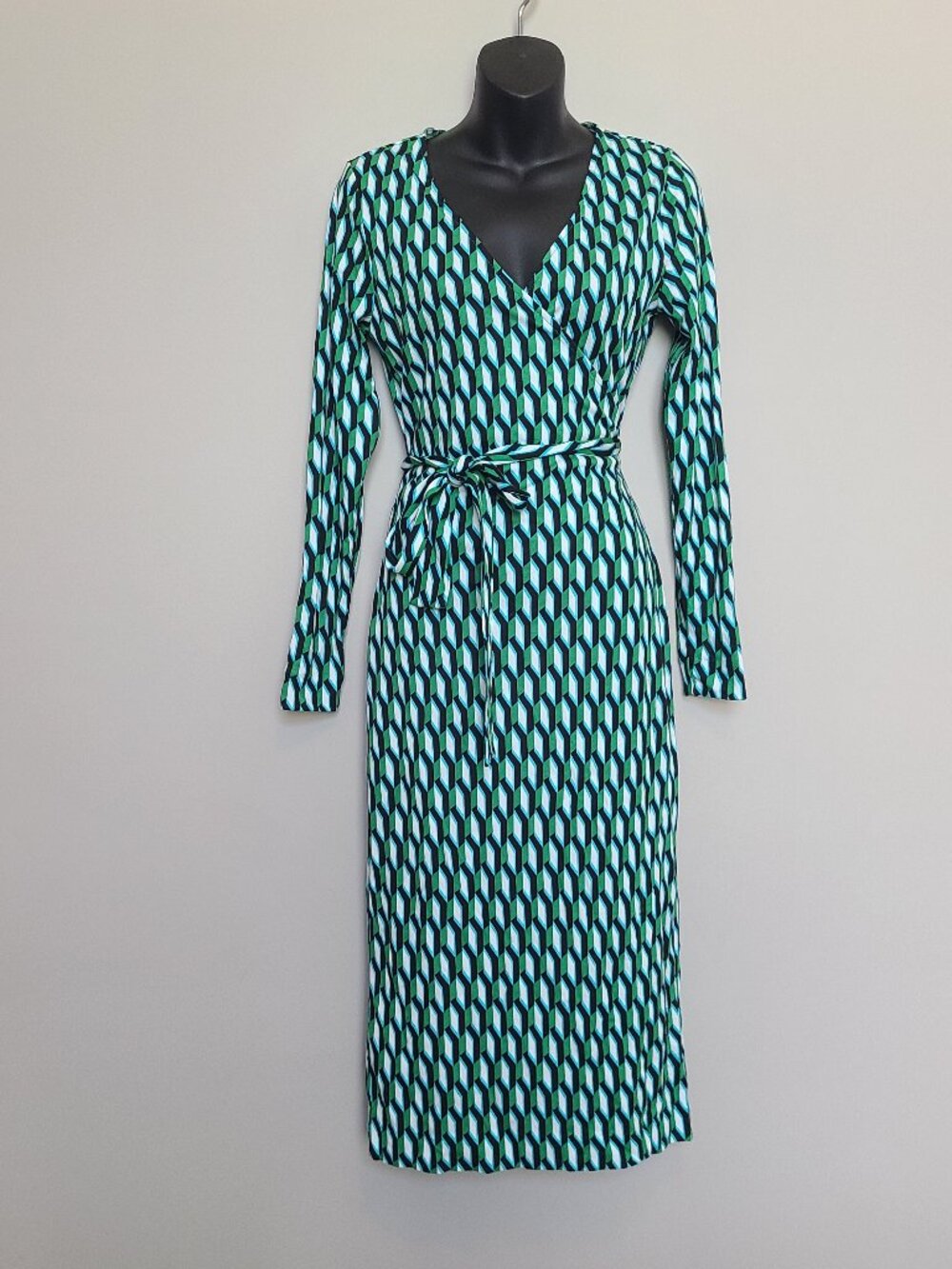 Diane Von Furstenberg Target Midi Arrow Geo Green Black Wrap Dress Small
